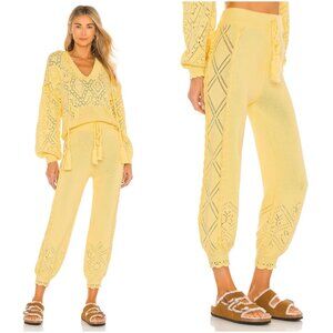 NWT LoveShackFancy Nyla Crochet Knit Cotton Jogger Pants Lemon Drop Size XS $375